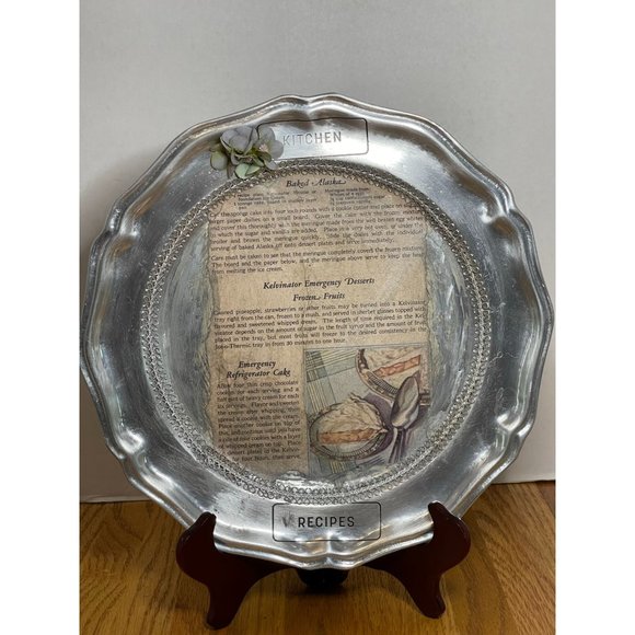 A Flipped Wilton Plate Collectible Pewter Metalware-Decoupaged wi/Transfers - Picture 1 of 12
